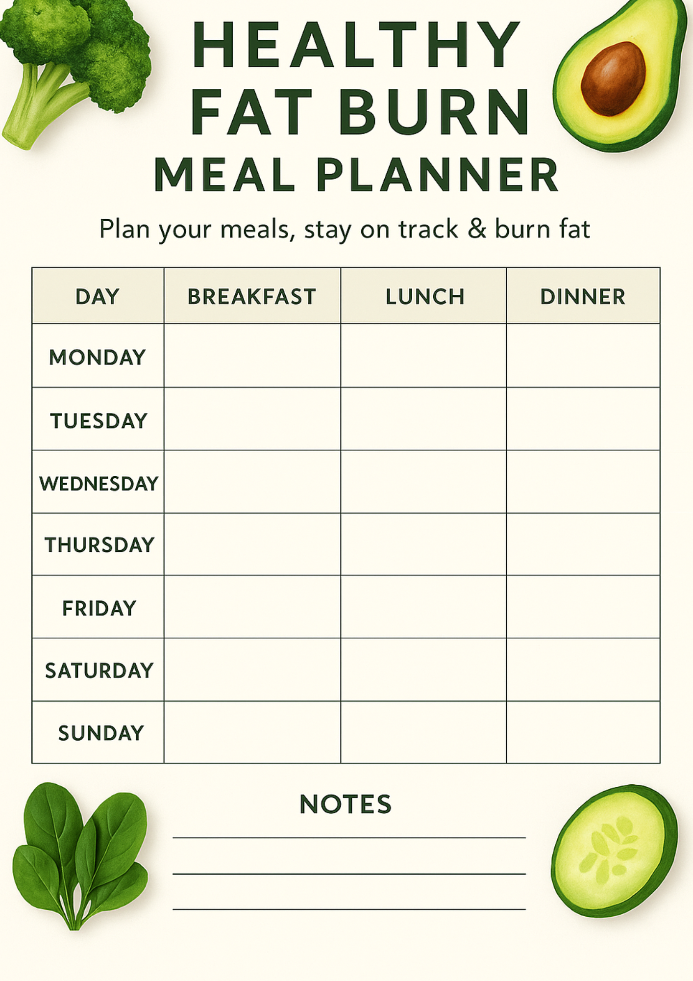 Healthy Fat Burn Meal Planner